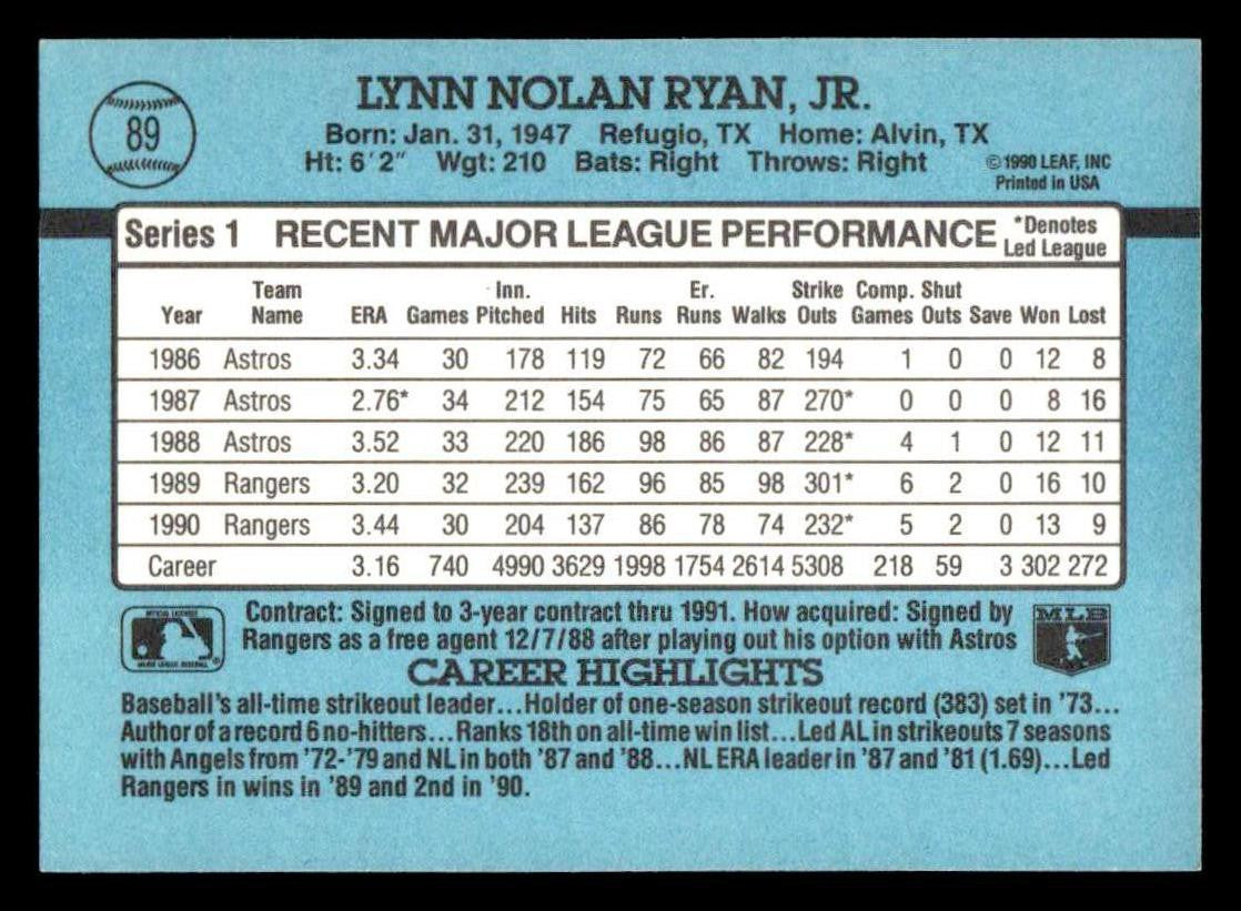 1991 Donruss #89 Nolan Ryan
