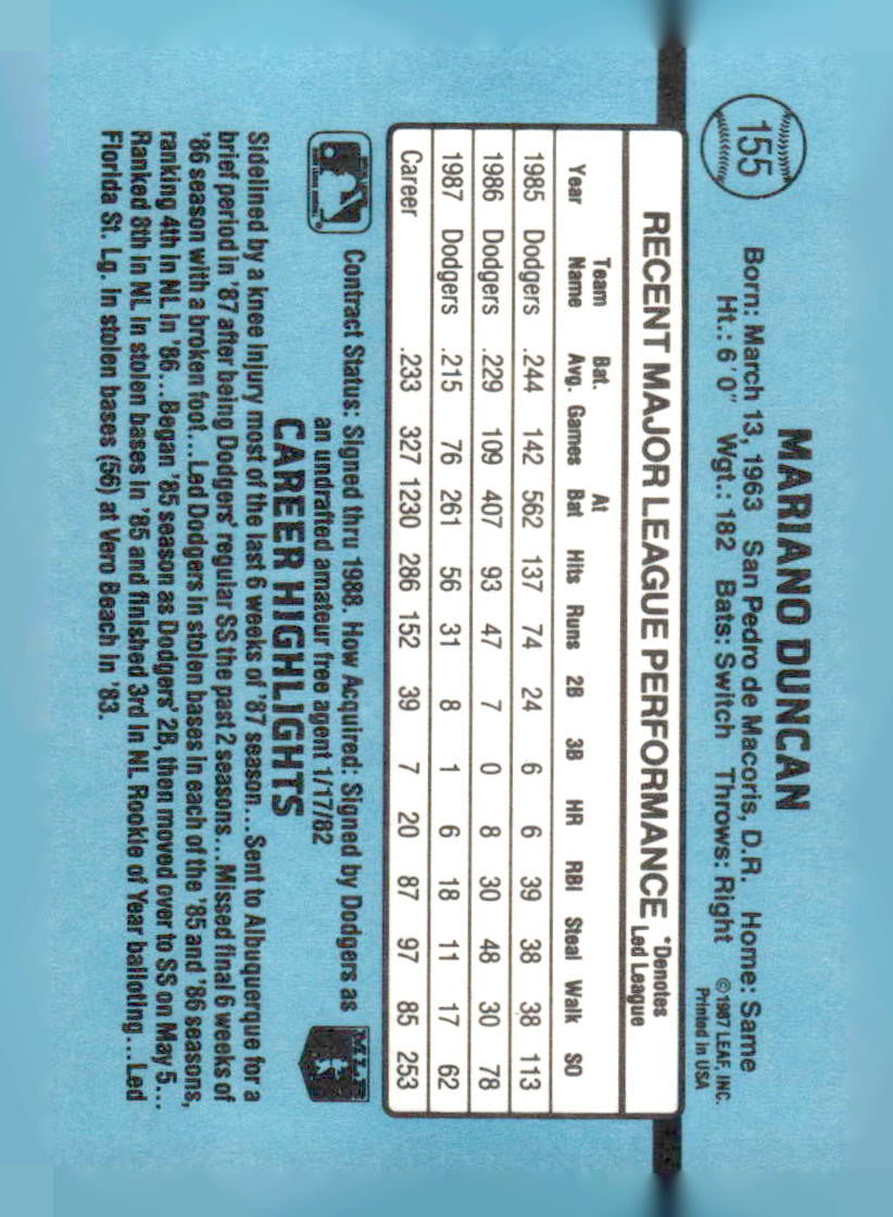 1988 Donruss #155 Mariano Duncan