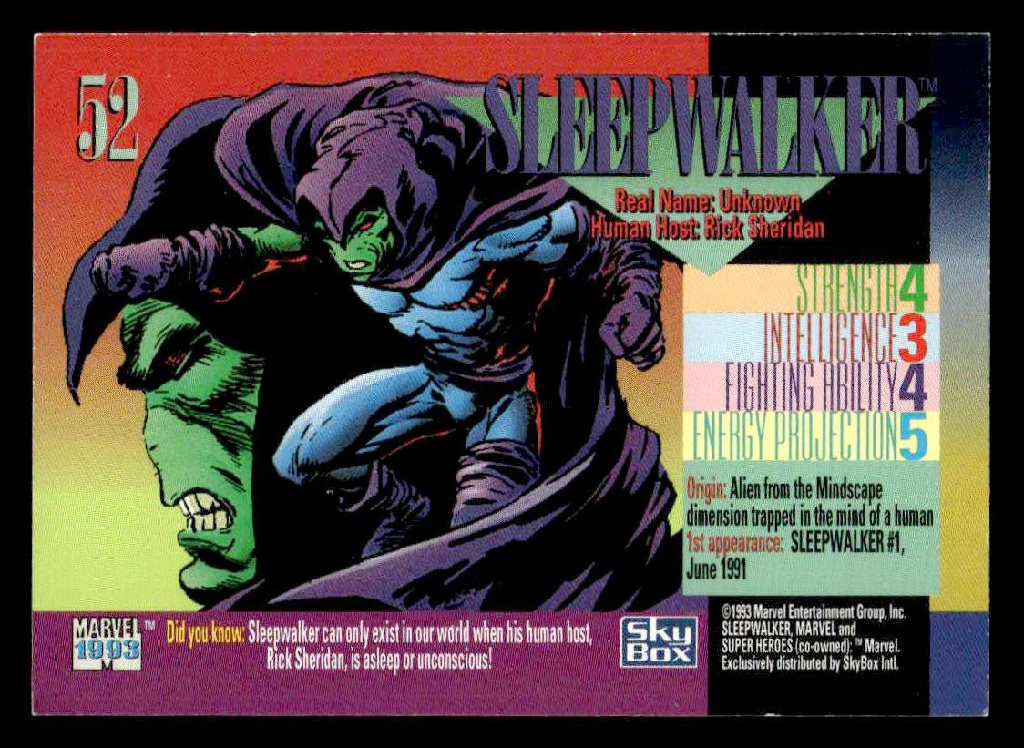 1993 SkyBox Marvel Universe #52 Sleepwalker