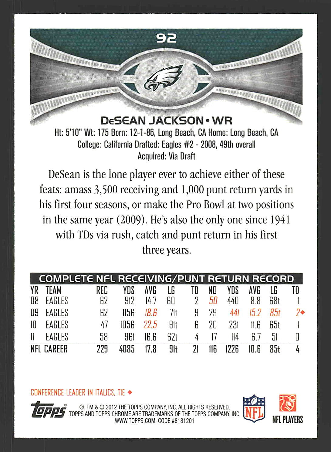 2012 Topps Chrome #92 DeSean Jackson