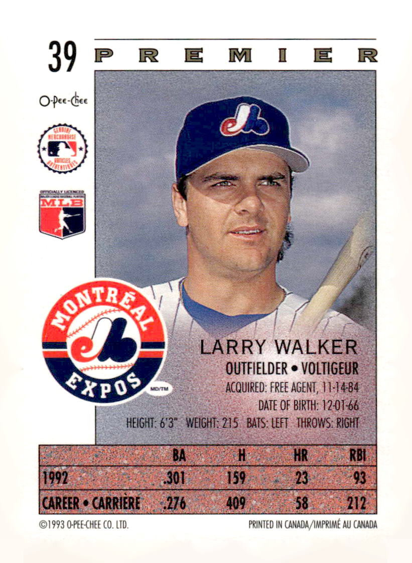 1993 O-Pee-Chee Premier #39 Larry Walker