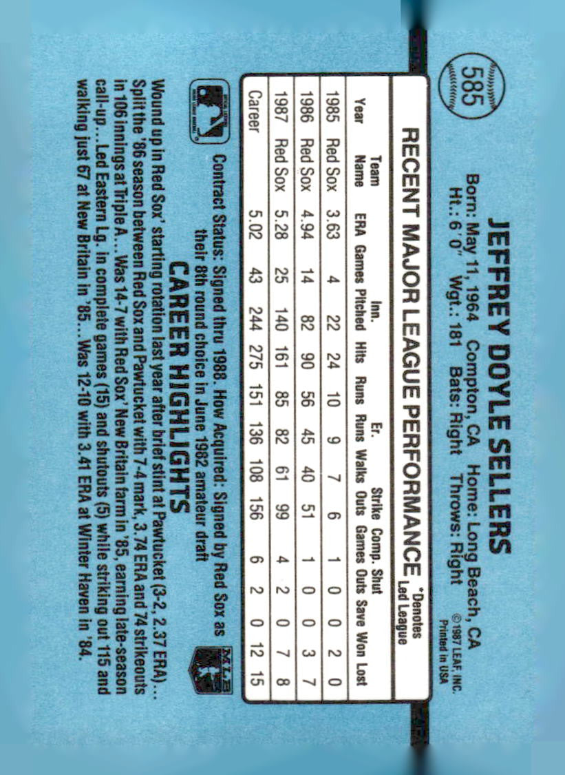 1988 Donruss #585c Jeff Sellers