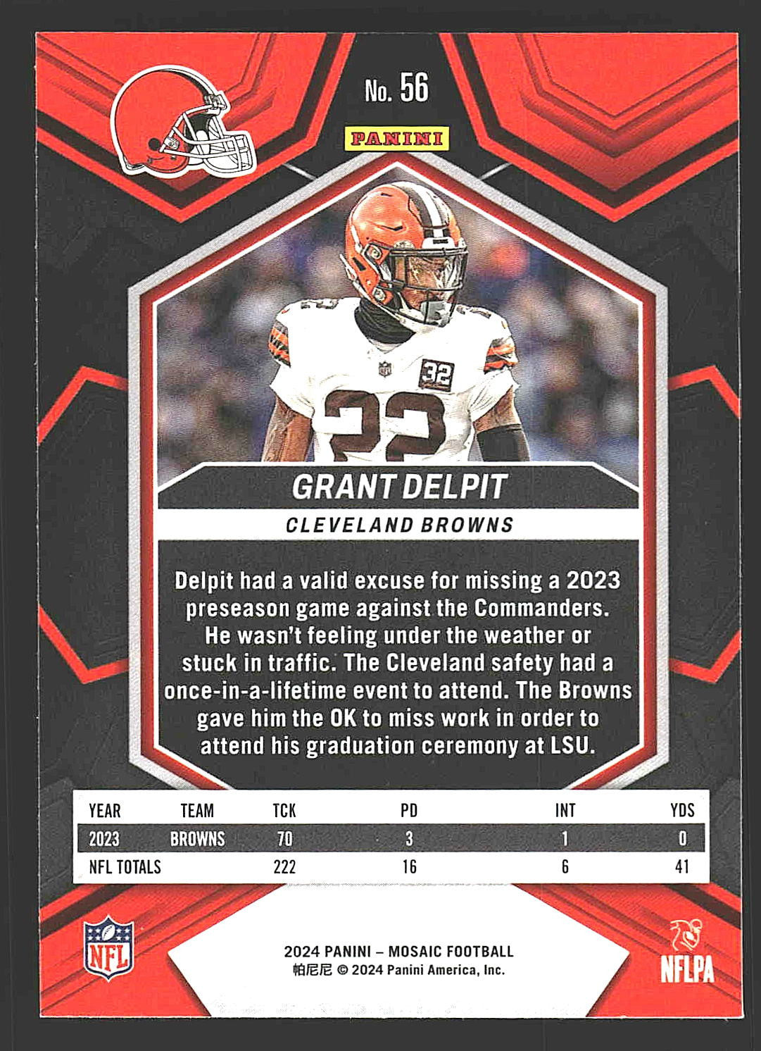 2024 Panini Mosaic #56 Grant Delpit