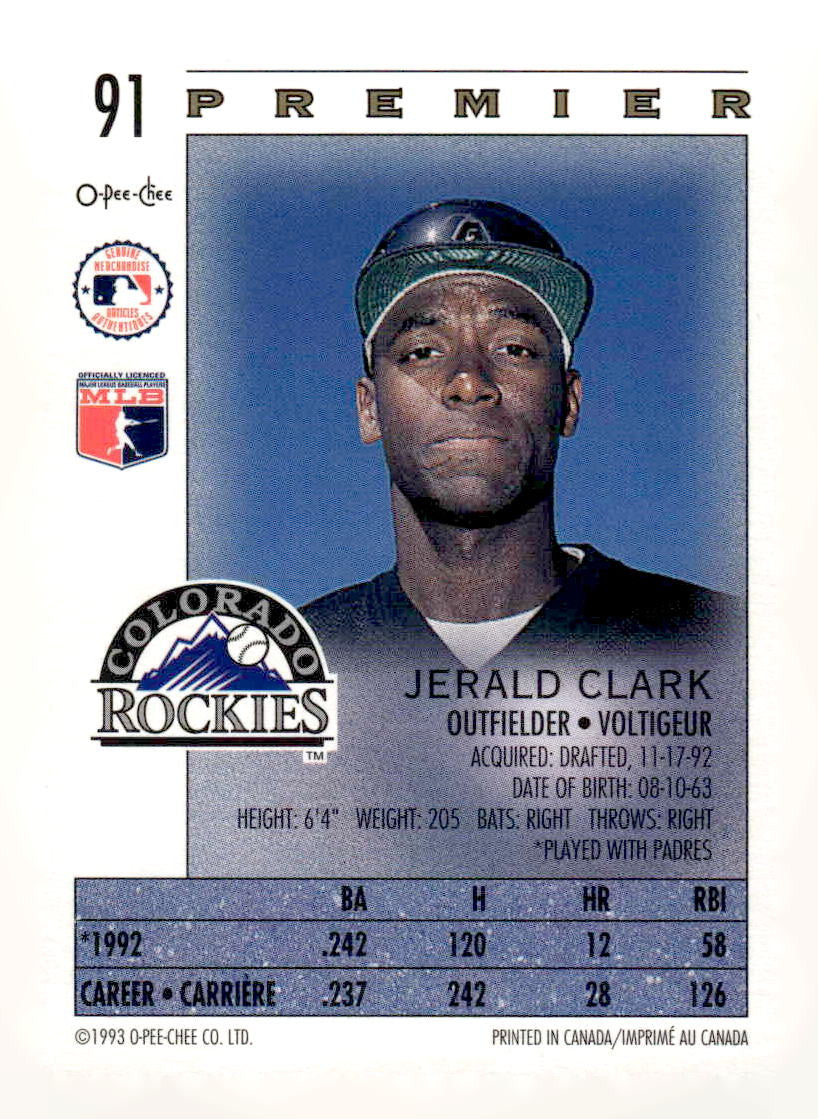 1993 O-Pee-Chee Premier #91 Jerald Clark