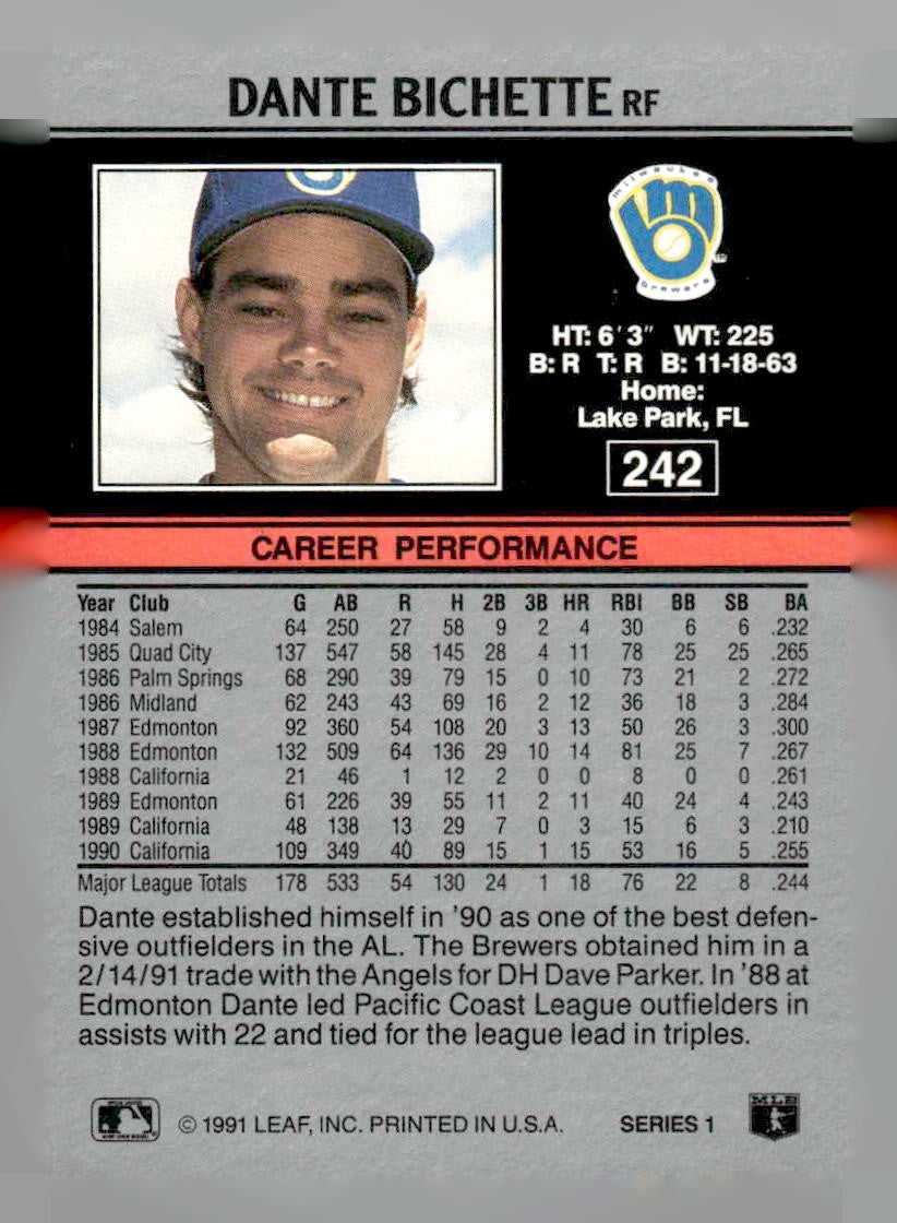 1991 Leaf #242 Dante Bichette