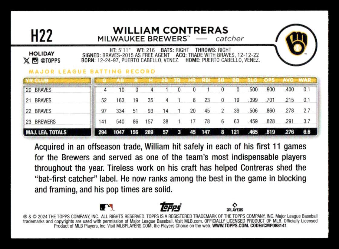 2024 Topps Holiday #H22 William Contreras