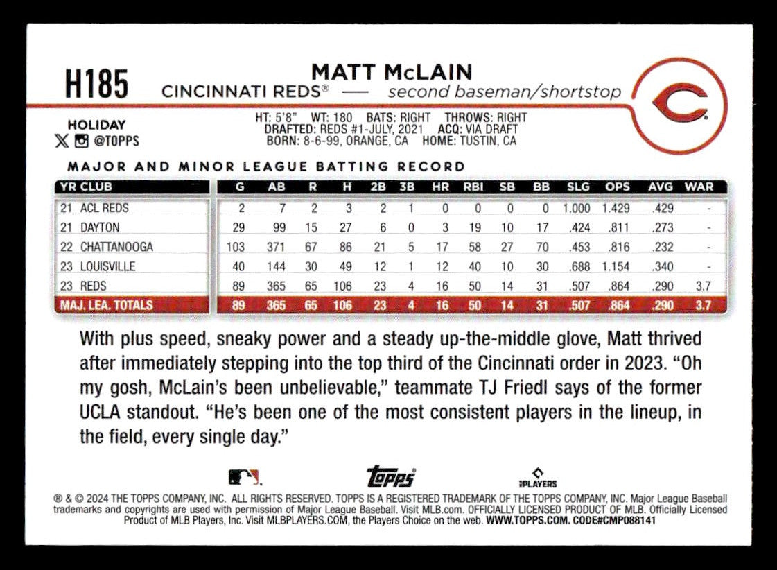 2024 Topps Holiday #H185 Matt McLain