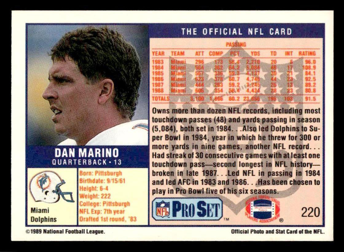 1989 Pro Set #220 Dan Marino