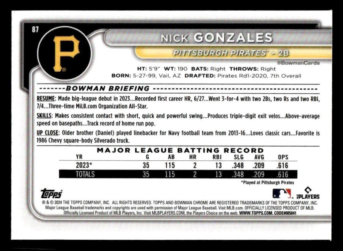 2024 Bowman Chrome #87 Nick Gonzales