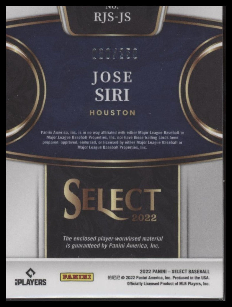 2022 Panini Select #RJS-JS Jose Siri Rookie Jumbo Swatch Holo #/250