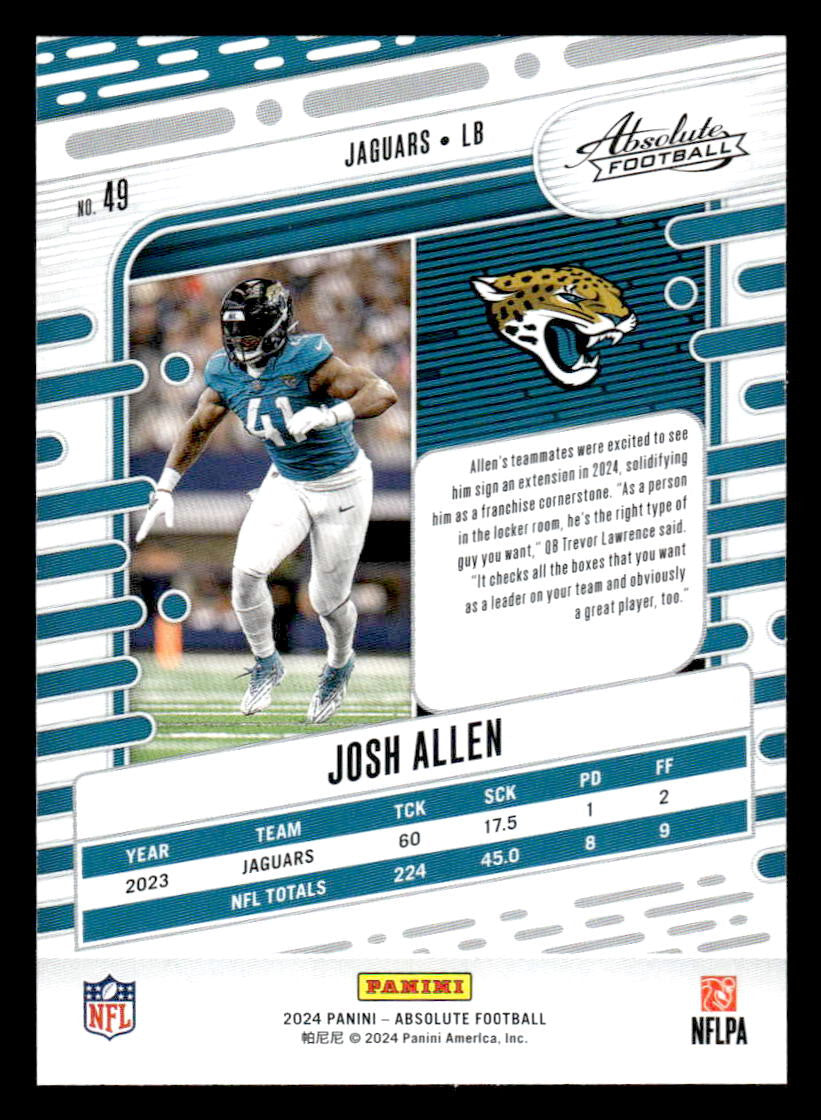 2024 Panini Absolute #49 Josh Hines-Allen Red and Blue