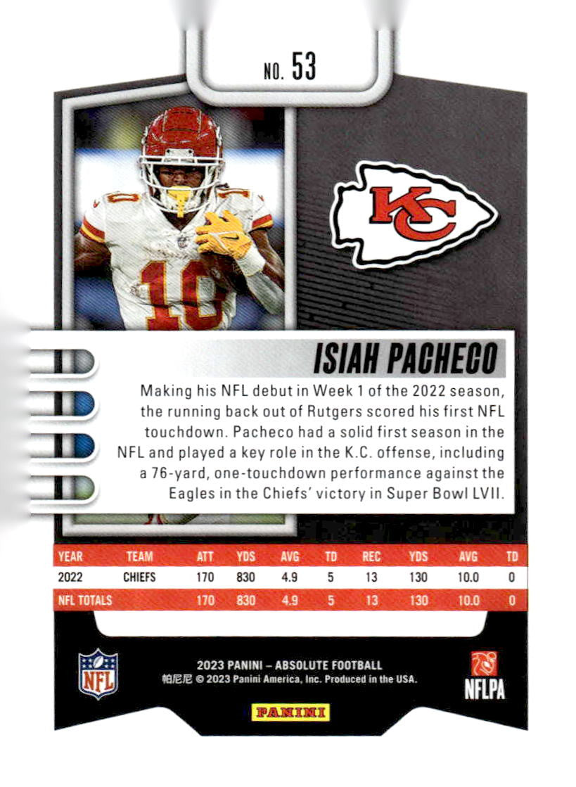 2023 Panini Absolute #53 Isiah Pacheco Blue