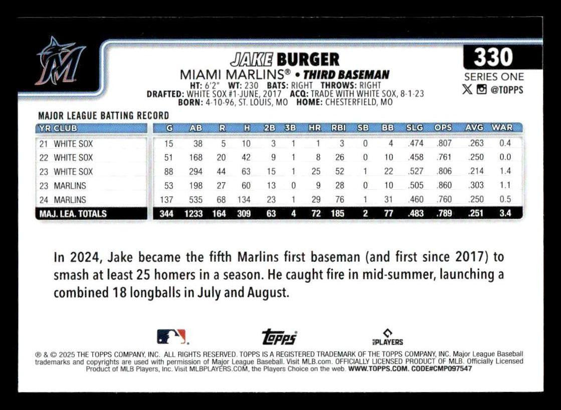 2025 Topps #330 Jake Burger