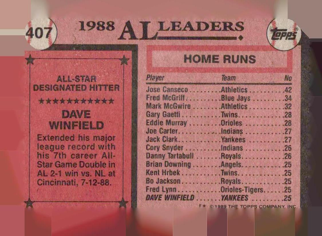 1989 Topps #407 Dave Winfield