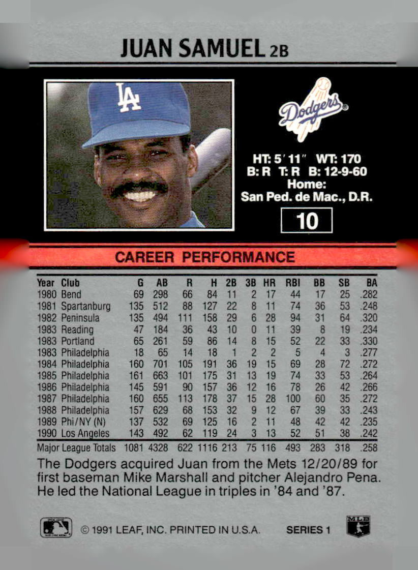 1991 Leaf #10 Juan Samuel