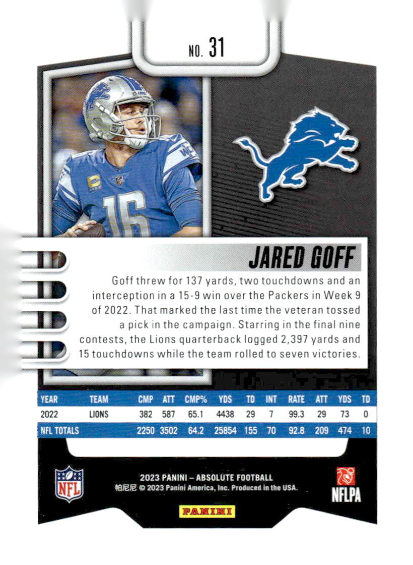 2023 Panini Absolute #31 Jared Goff Retail