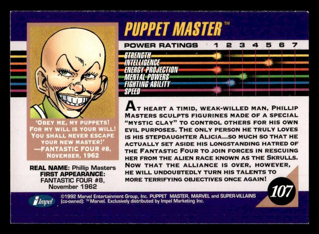 1992 Impel Marvel Universe #107 Puppet Master