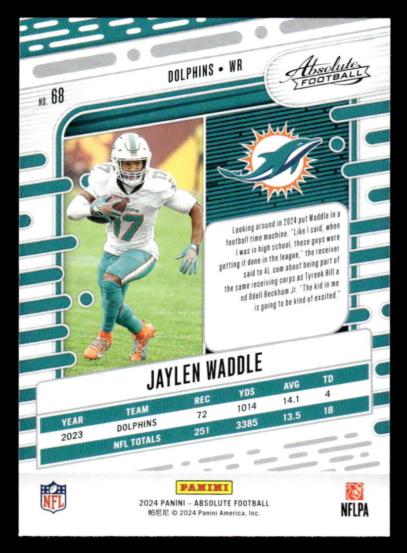 2024 Panini Absolute #68 Jaylen Waddle Red and Blue