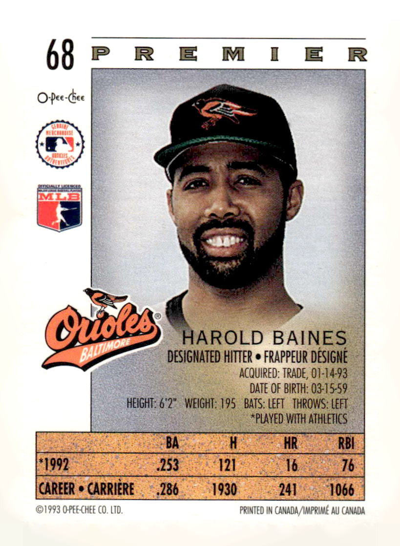1993 O-Pee-Chee Premier #68 Harold Baines