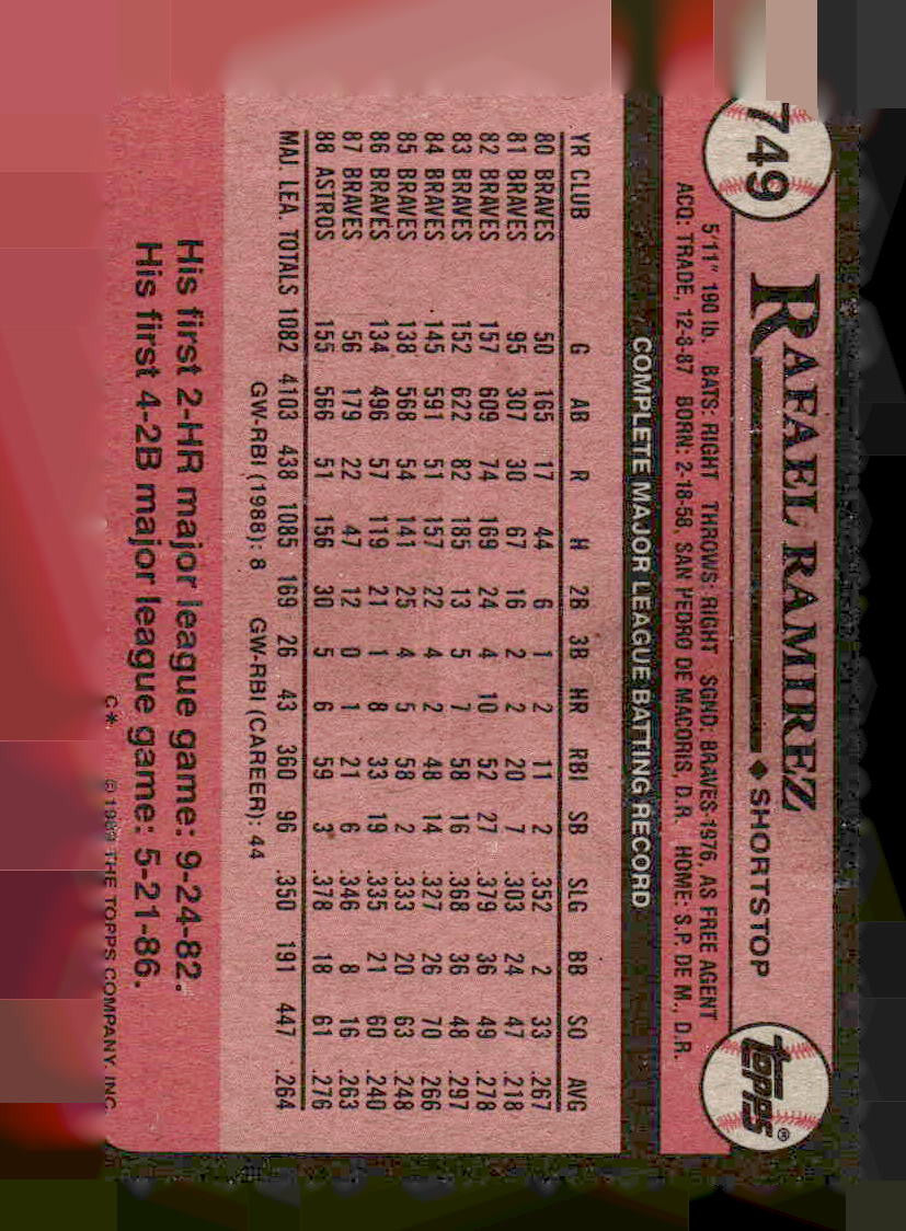 1989 Topps #749 Rafael Ramirez