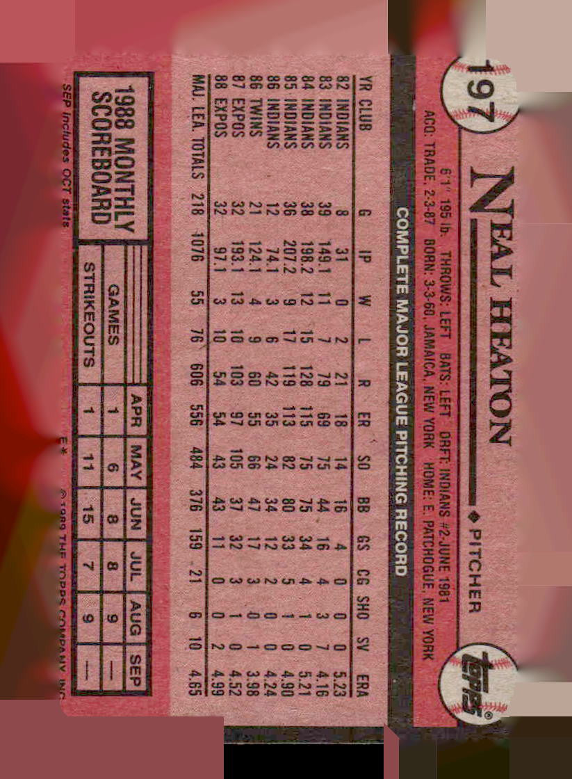 1989 Topps #197 Neal Heaton