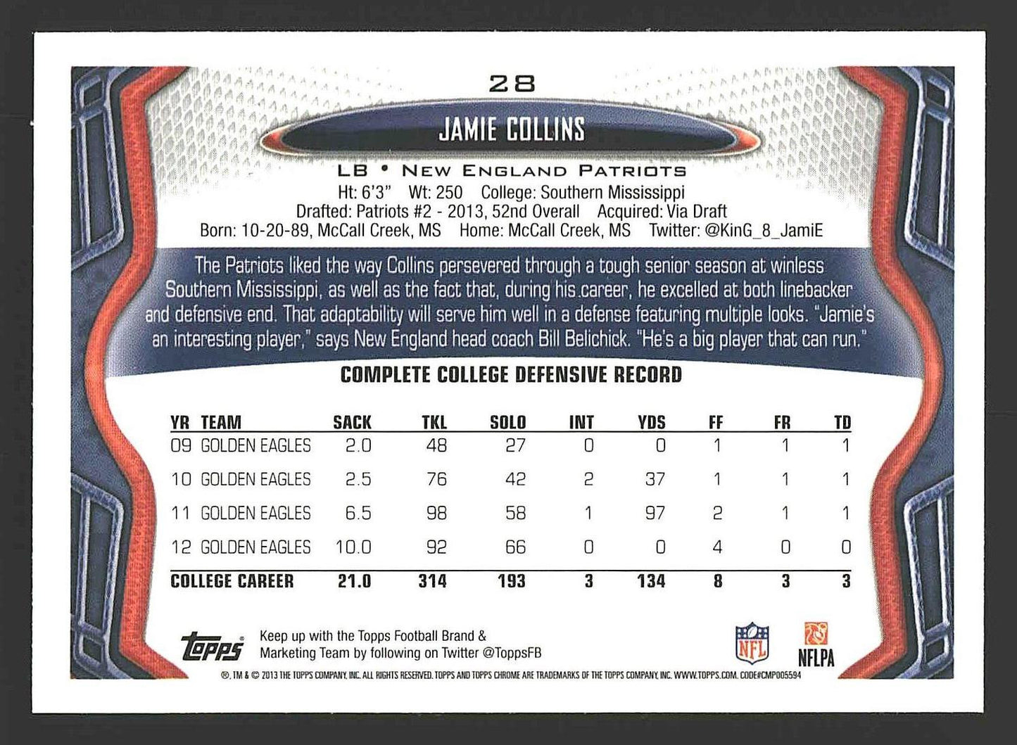 2013 Topps Chrome #28 Jamie Collins
