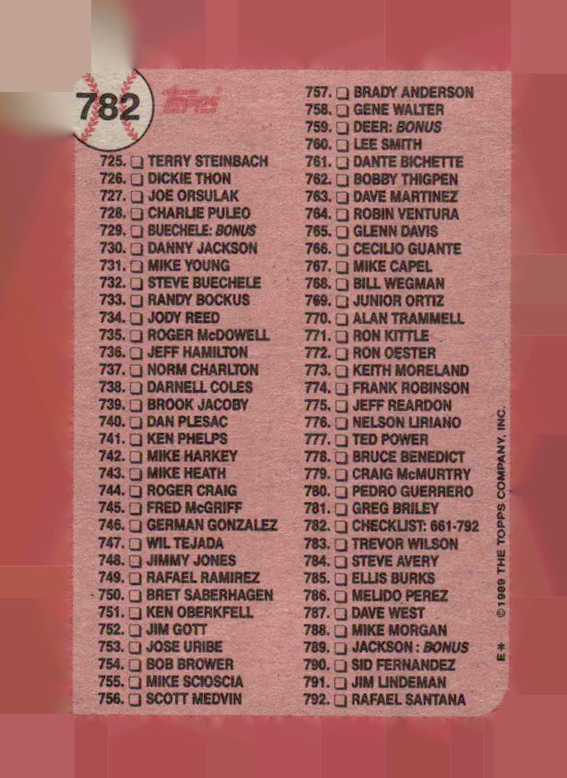 1989 Topps #782 Checklist: 661-792