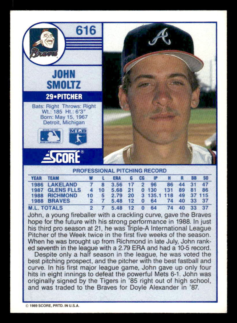 1989 Score #616 John Smoltz