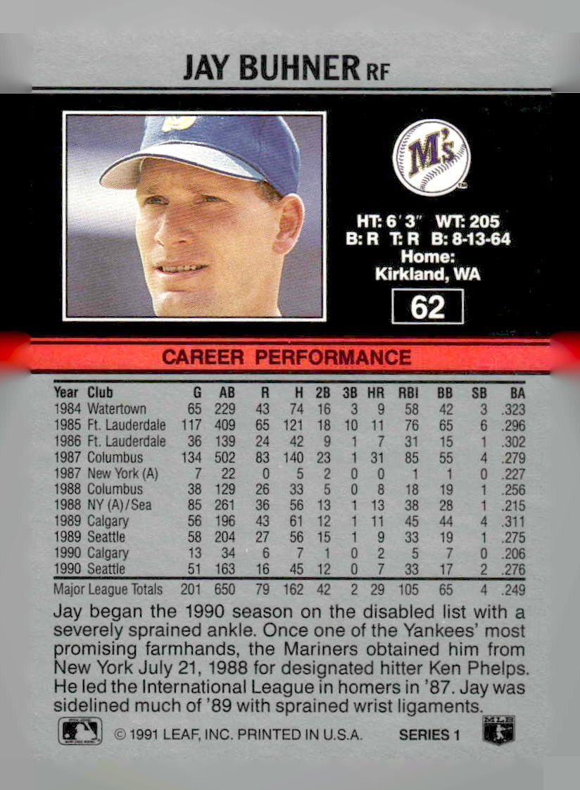 1991 Leaf #62 Jay Buhner
