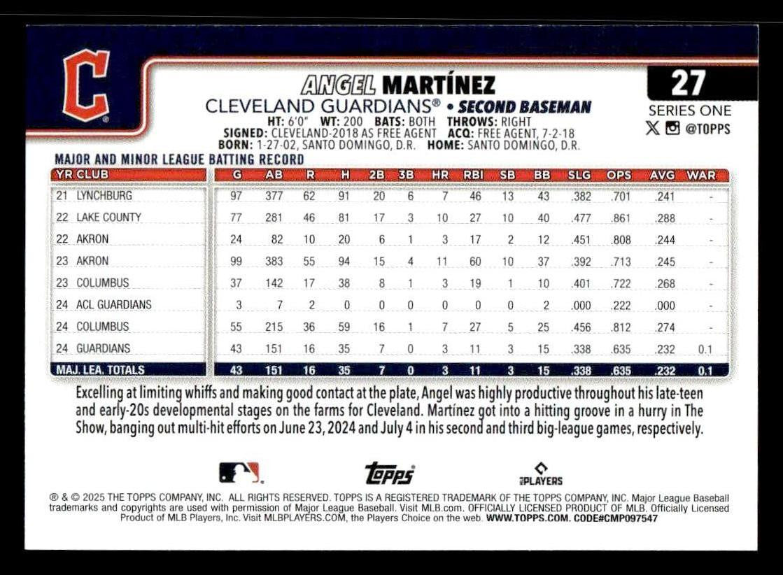 2025 Topps #27 Angel Martinez