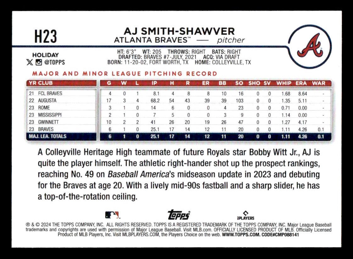 2024 Topps Holiday #H23 AJ Smith-Shawver