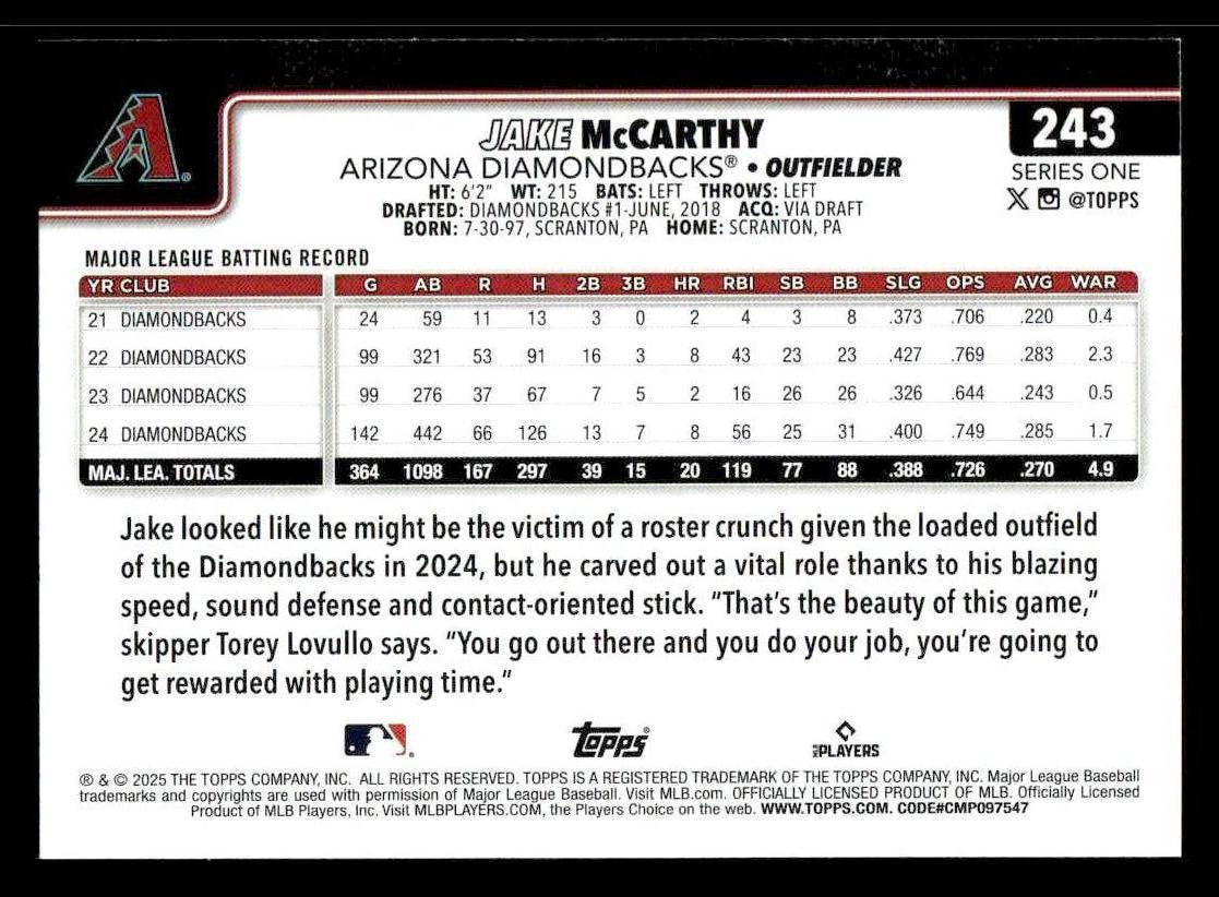 2025 Topps #243 Jake McCarthy