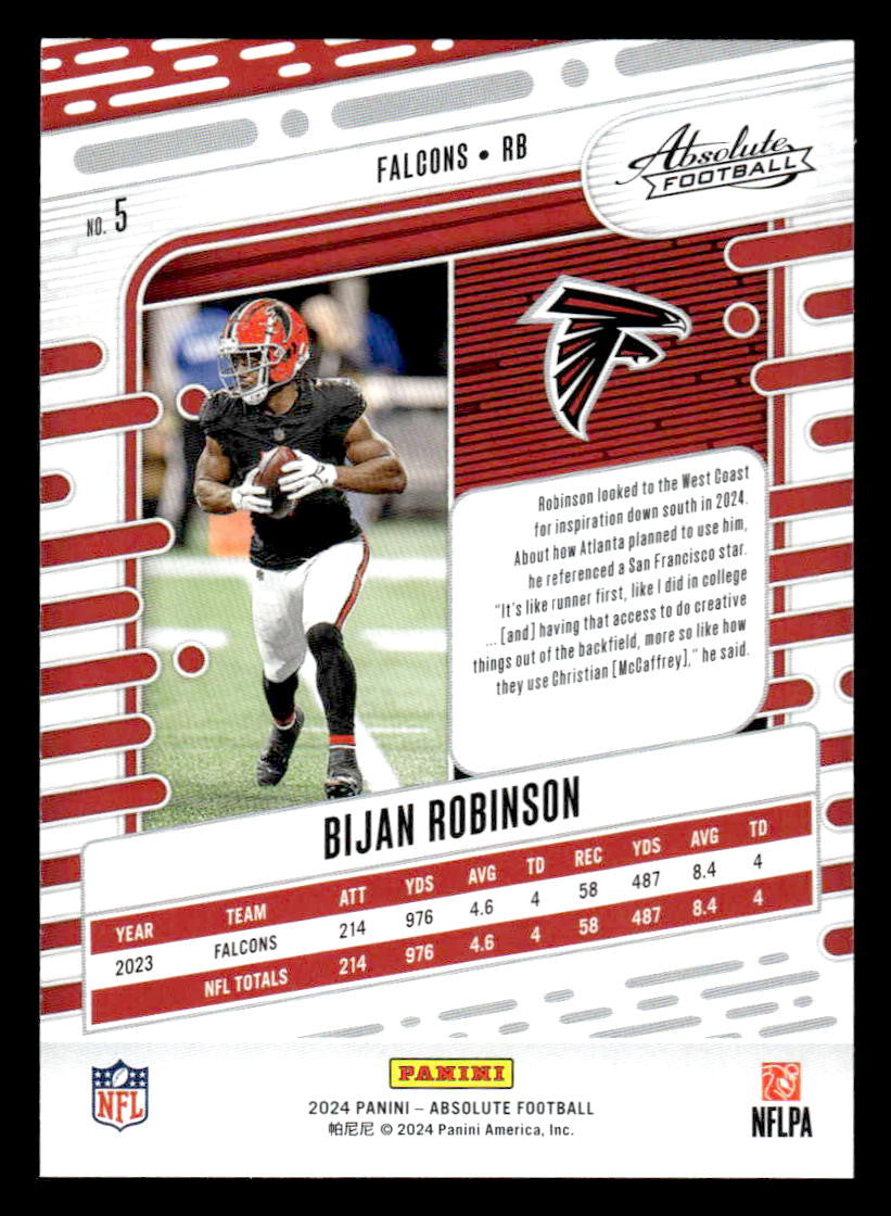 2024 Panini Absolute #5 Bijan Robinson Red and Blue