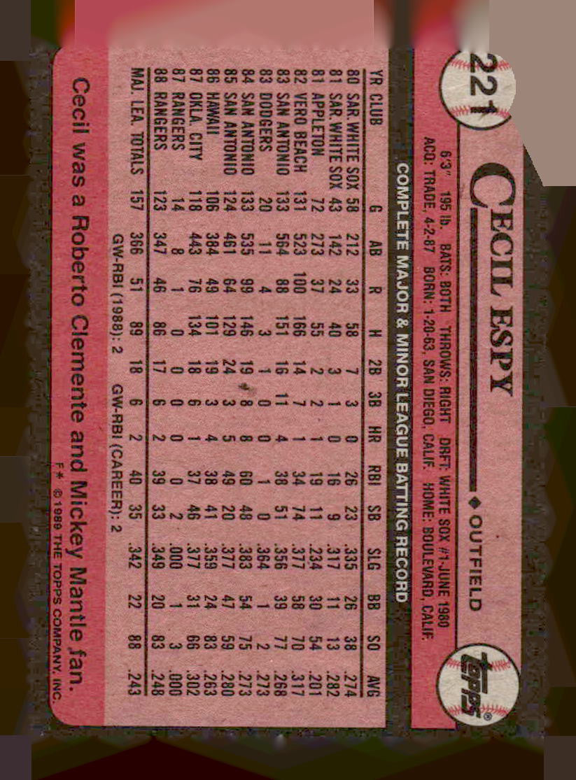 1989 Topps #221 Cecil Espy