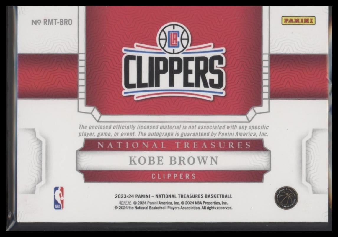 2023-24 National Treasures #RMT-BRO Kobe Brown Rookie Mat Auto Triple Intl #/24