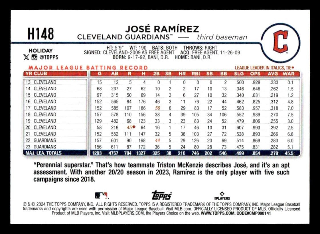 2024 Topps Holiday #H148 José Ramírez