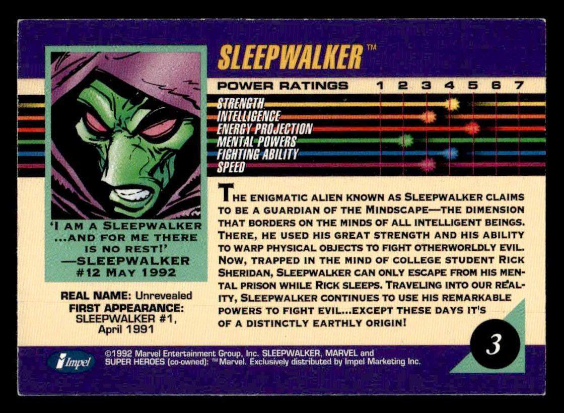 1992 Impel Marvel Universe #3 Sleepwalker