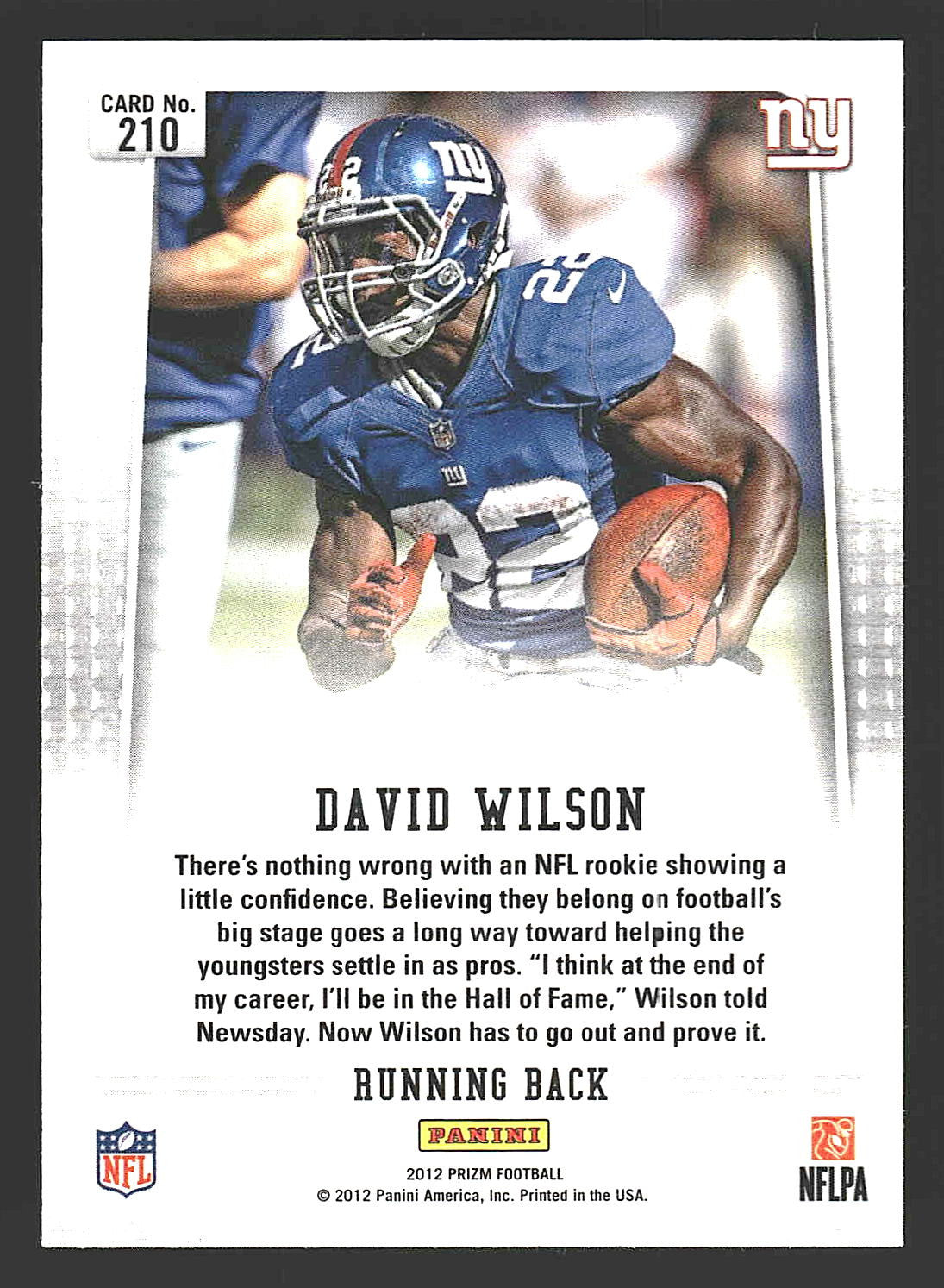 2012 Panini Prizm #210 David Wilson