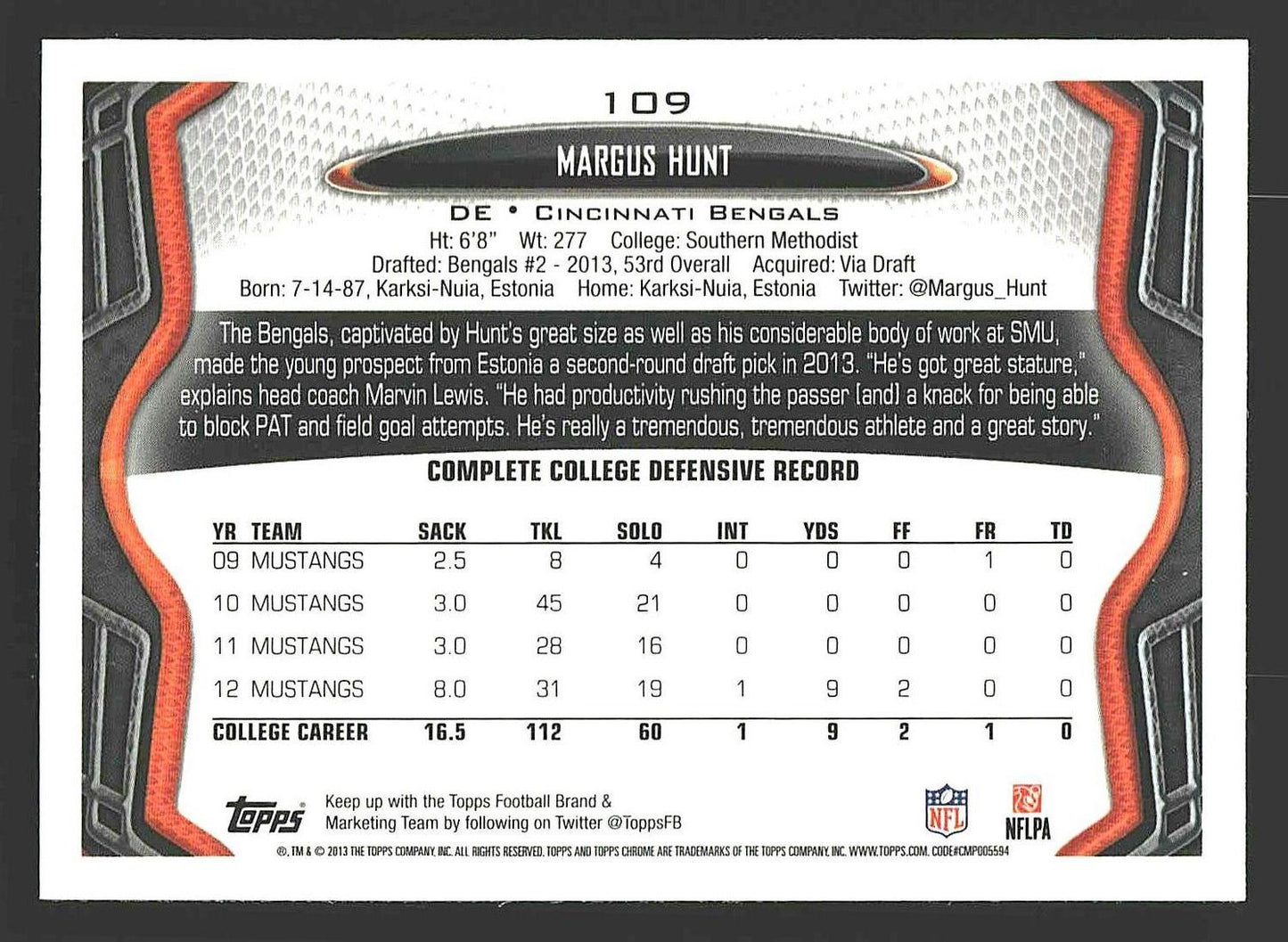 2013 Topps Chrome #109 Margus Hunt