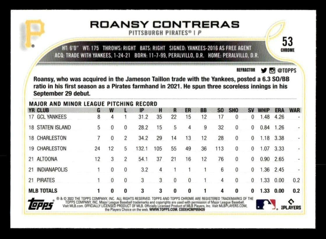 2022 Topps Chrome #53 Roansy Contreras Prism Refractor