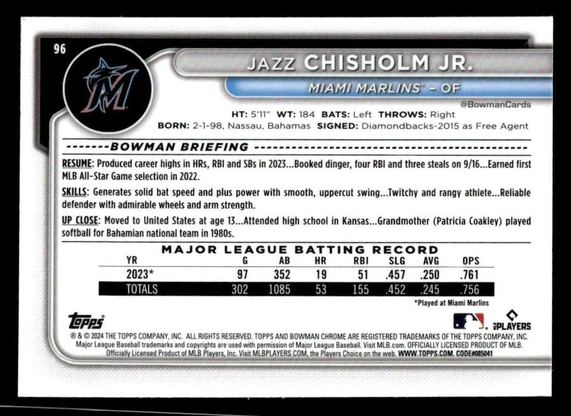 2024 Bowman Chrome #96 Jazz Chisholm Jr.