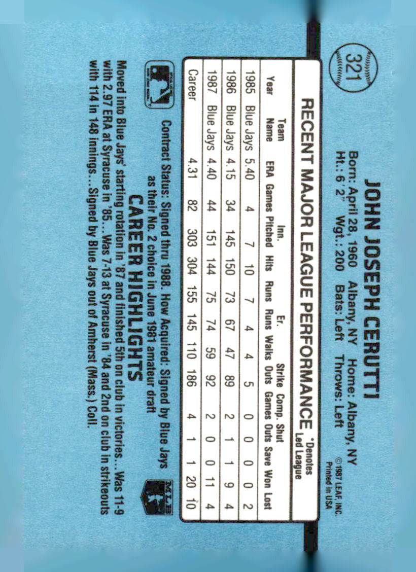 1988 Donruss #321c John Cerutti
