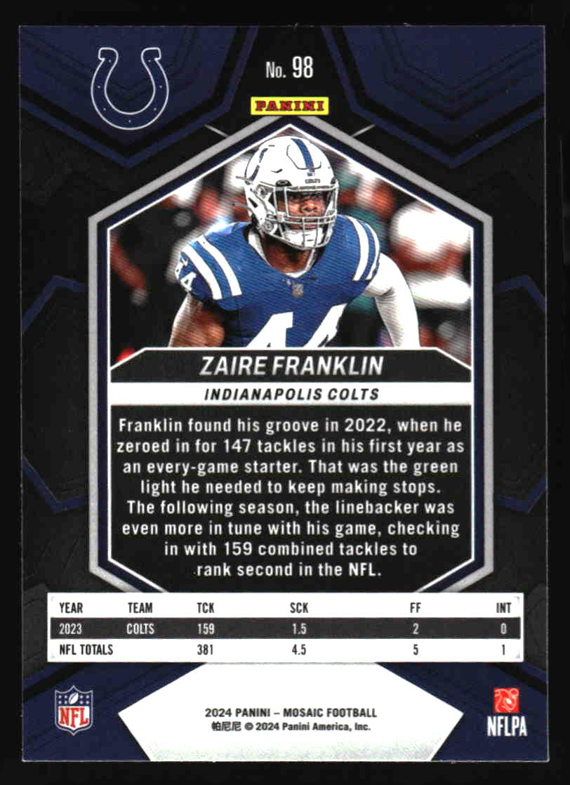2024 Panini Mosaic #98 Zaire Franklin