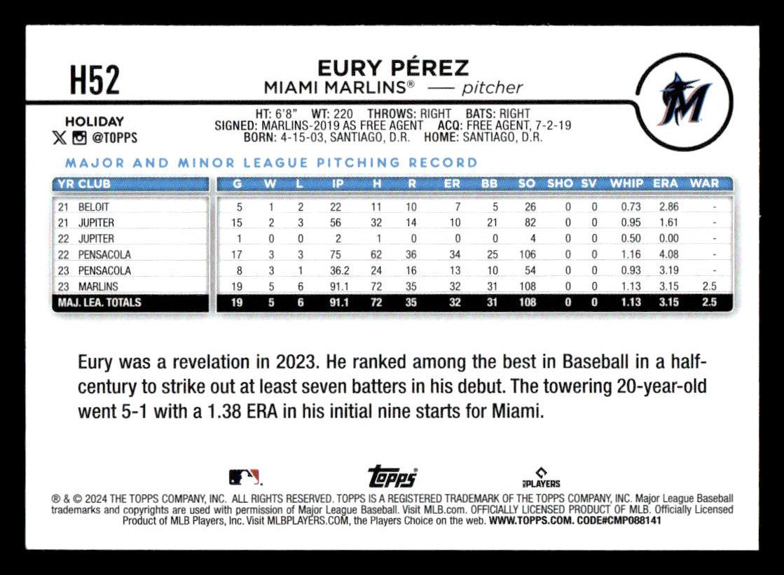 2024 Topps Holiday #H52 Eury Pérez
