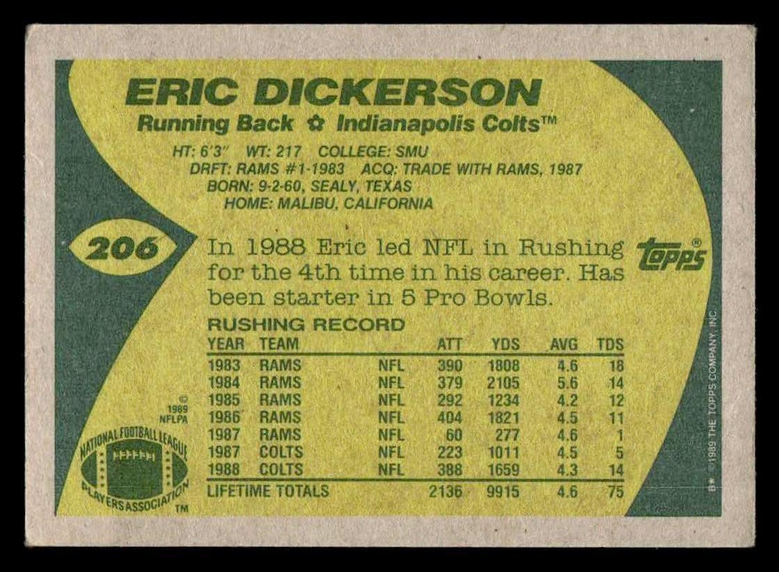 1989 Topps #206 Eric Dickerson