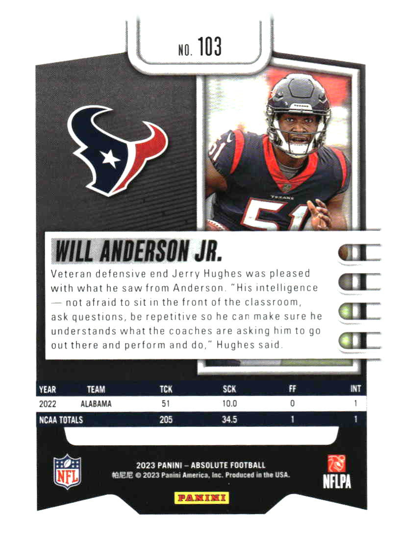 2023 Panini Absolute #103 Will Anderson Jr. Retail