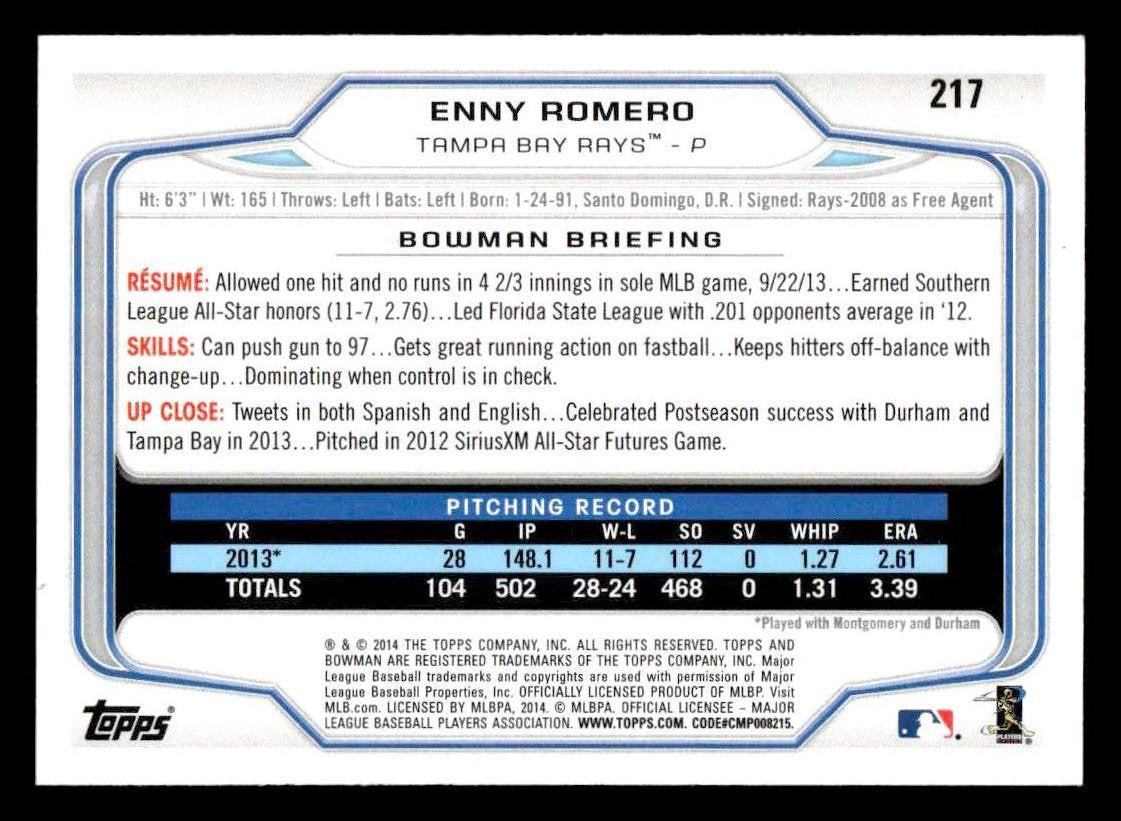 2014 Bowman #217 Enny Romero