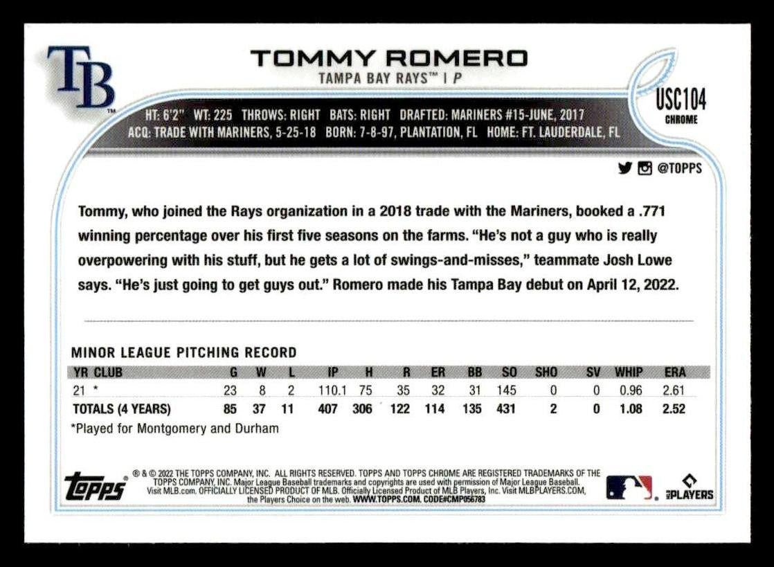 2022 Topps Chrome Update #USC104 Tommy Romero