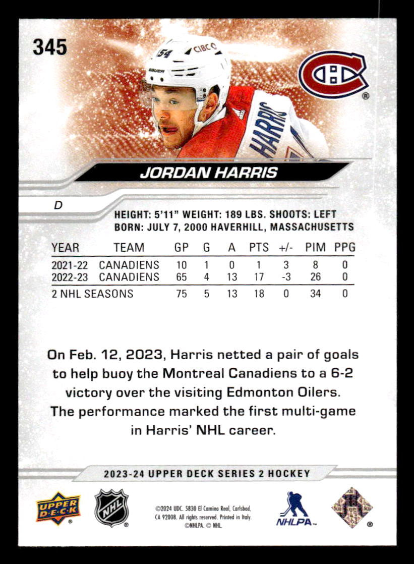 2023-24 Upper Deck #345 Jordan Harris