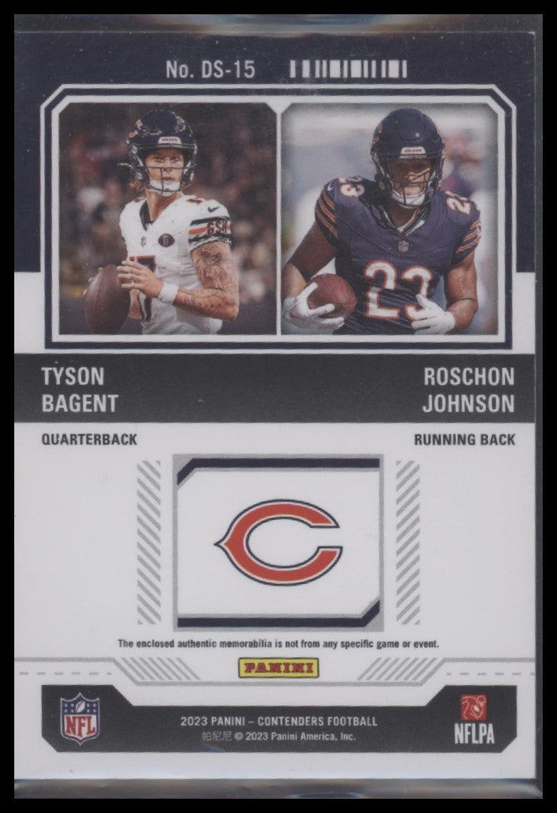 2023 Contenders #DS-15 Tyson Bagent / Roschon Johnson Rookie Ticket Dual